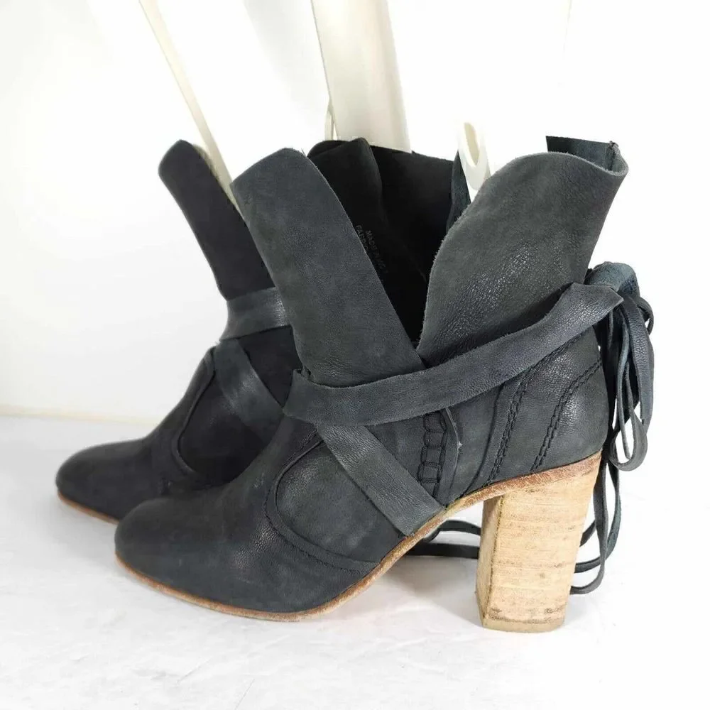 Free People Women's Seven Wonders 36 US5,5 Gray Leather Lace Fringe Ankle Boots
